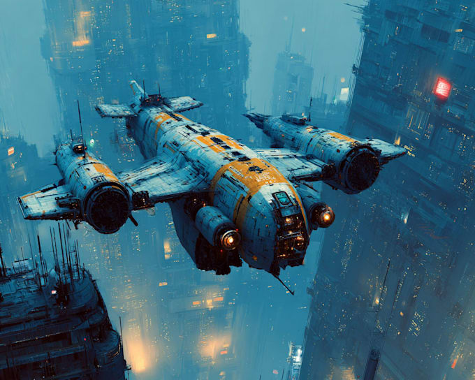 create sci fi spaceship art illustration for you