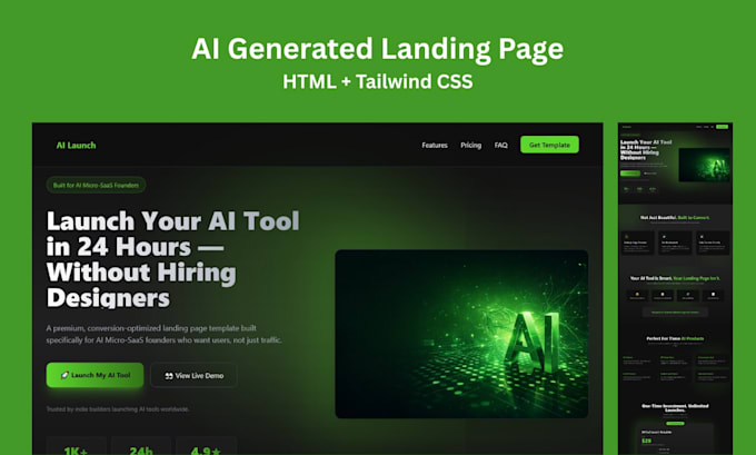 create ai landing page or convert figma to HTML tailwind CSS