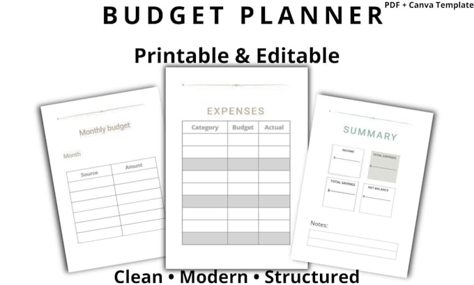 create a printable budget planner PDF and canva template