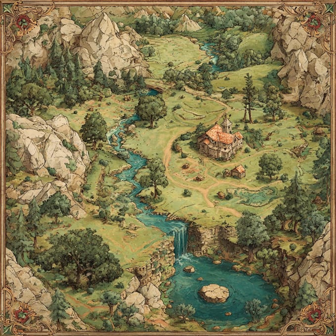 create a fantasy map and  illustration art for you
