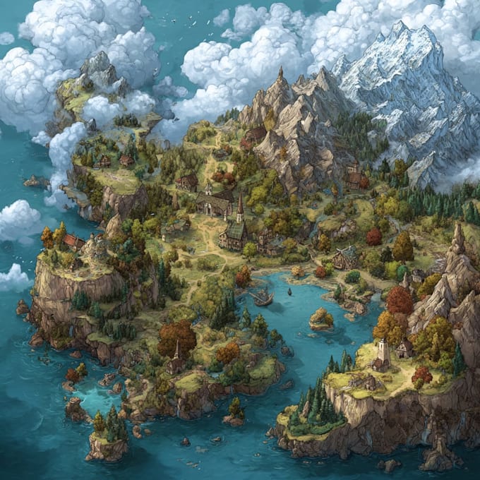 create a fantasy map and city map or illsutration for you