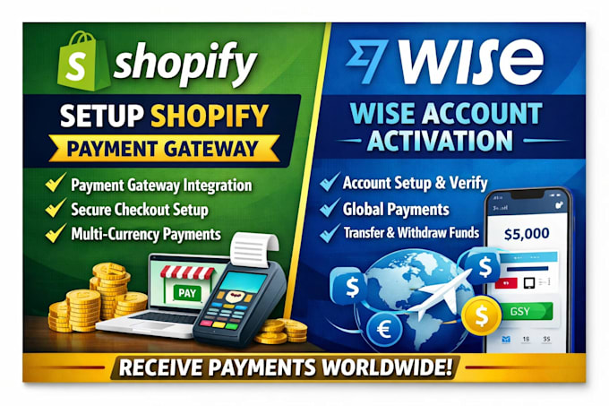setup shopify payment gateway and wise account activation
