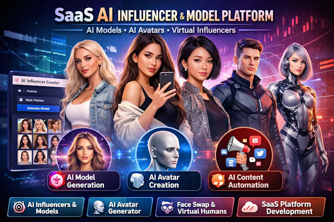 develop saas ai powered influencer website, ai model generator, ai avatar model