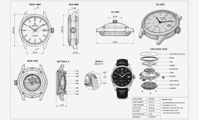 design professional 3d watch models, technical drawings, and animations