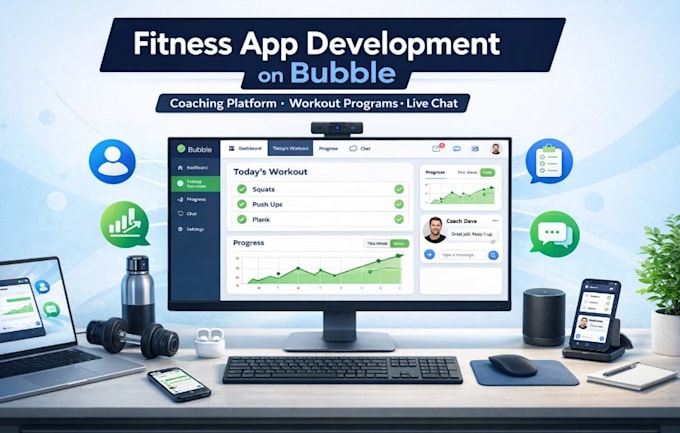 develop fitness coaching app on bubble user profiles, workout program, live chat