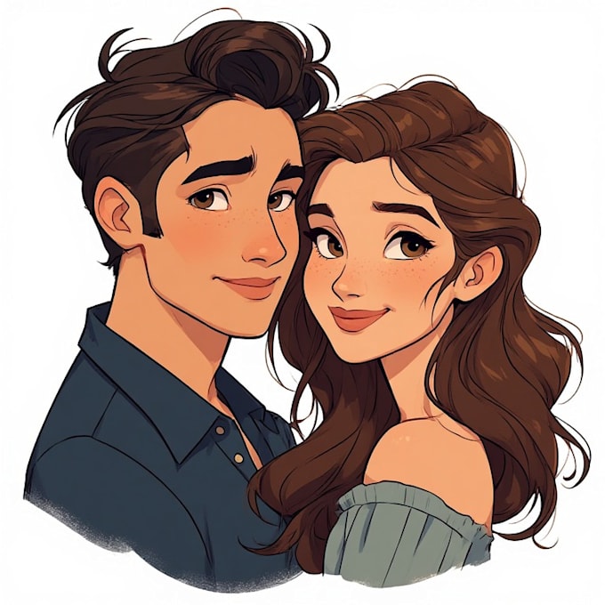 draw romantic cute couple portrait