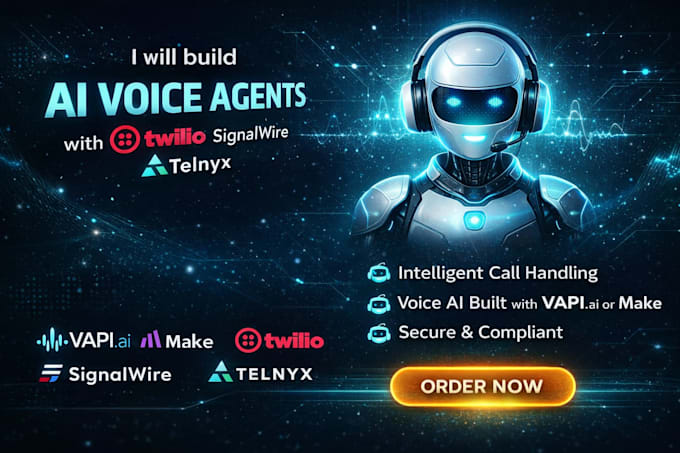 build ai voice agents for twilio signalwire or telynx using vapi ai or make