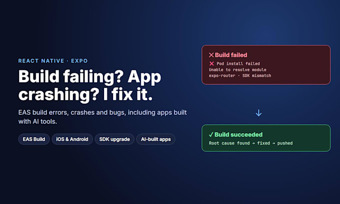 fix react native expo build errors, crashes and bugs in your app