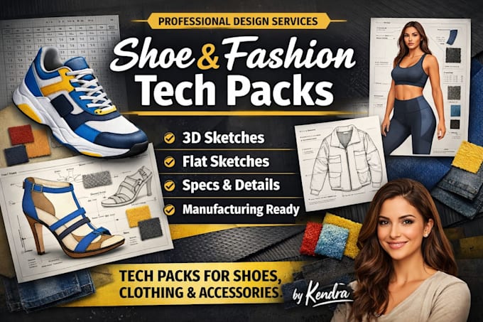 Design professional shoe and fashion tech packs with sketches specs and ...