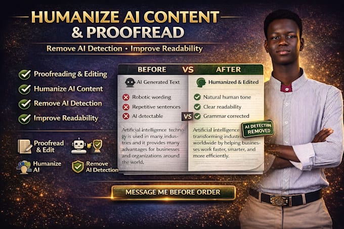 proofread and humanize ai content remove ai detection and improve readability