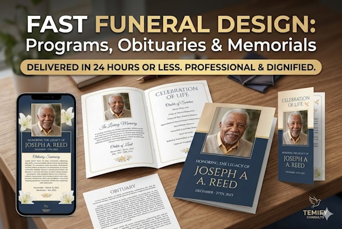design funeral program, obituary, and memorials fast