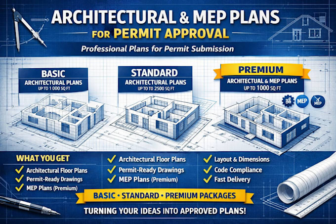 design and draft architecture and mep plans for permit