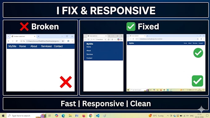 fix HTML CSS bugs, layout issues and make your site responsive