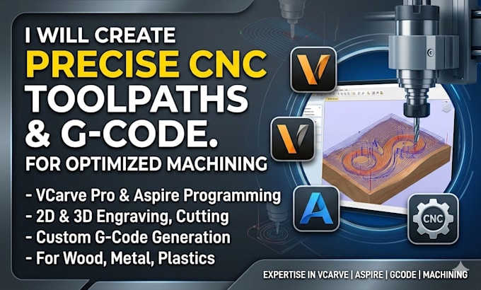 professional cnc toolpath, g code  v carve aspire programming for your projects