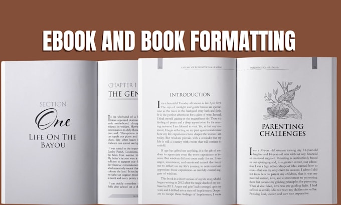 do book formatting, book layout design, and ebook design