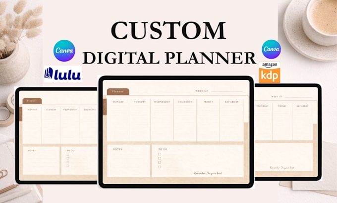 design custom editable hyperlinked digital planner, etsy planner on canva