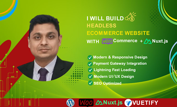 develop modern headless ecommerce website with woocommerce API and nuxtjs
