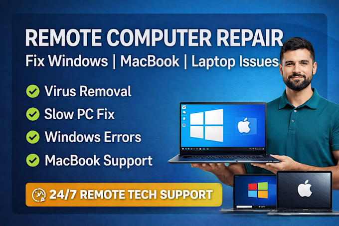 repair, fix your windows, laptop, computer and mac remotely