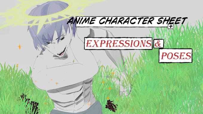 create detailed anime character reference sheet expressions poses