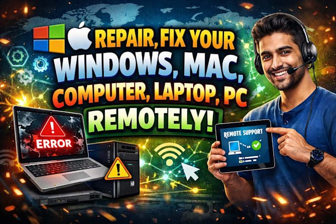 repair, fix your windows, mac, computer, laptop, pc remotely