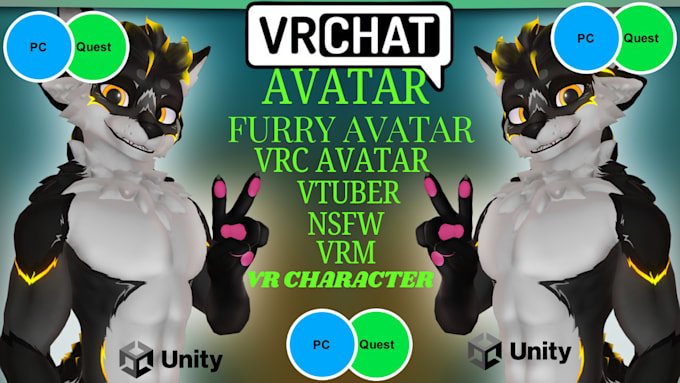 Custom vrchat furry avatar with facial features unity quest vrm vtuber ...