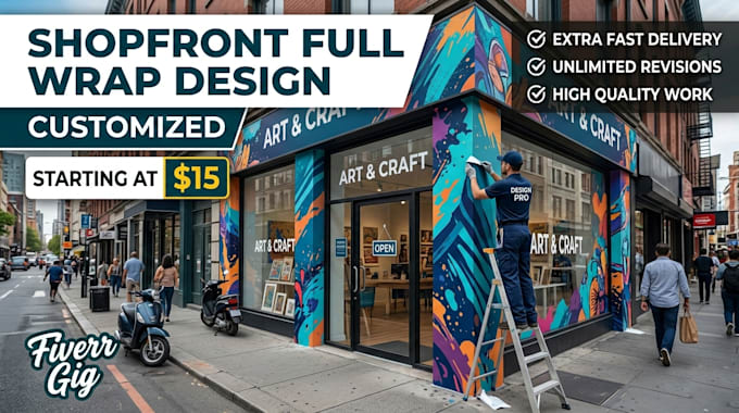 create shopfront or storefront, window graphics, sign board, billboard