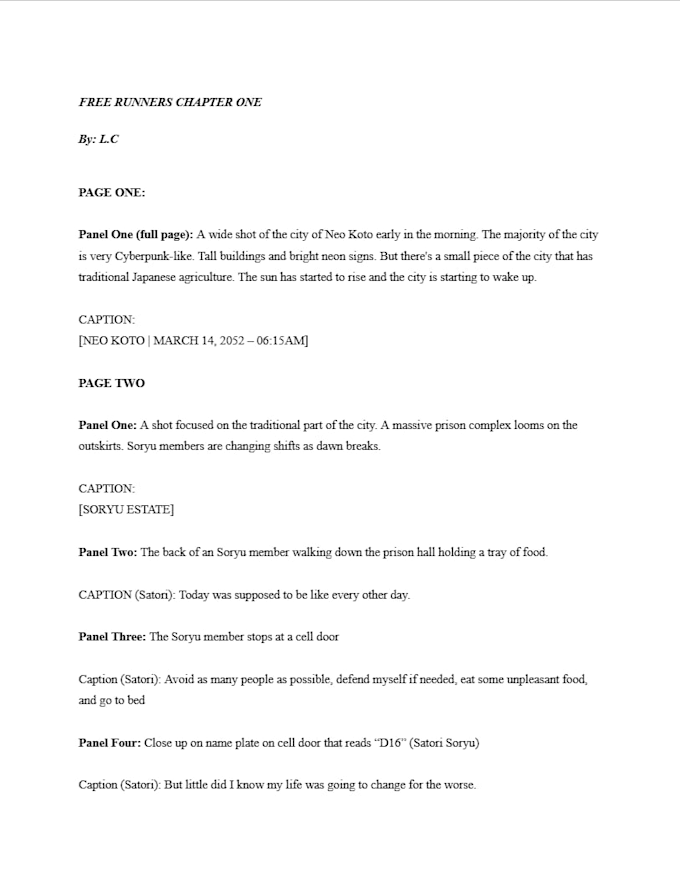 write a professional comic or story script