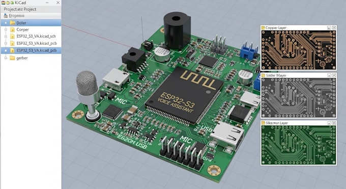 Design esp32 s3 voice assistant pcb with kicad and gerber files by ...