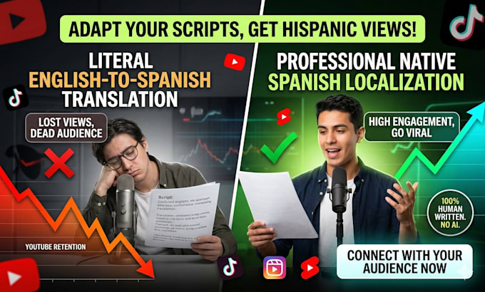 localize your english youtube and tiktok scripts into engaging spanish