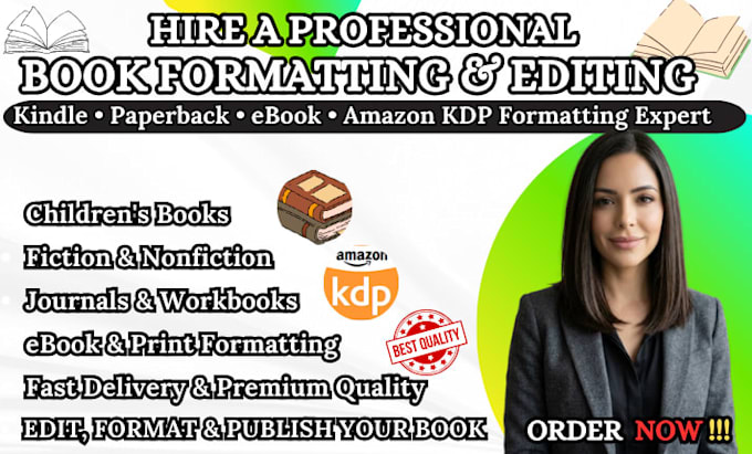 do ebook formatting, book editing amazon KDP journal design paperback formatting