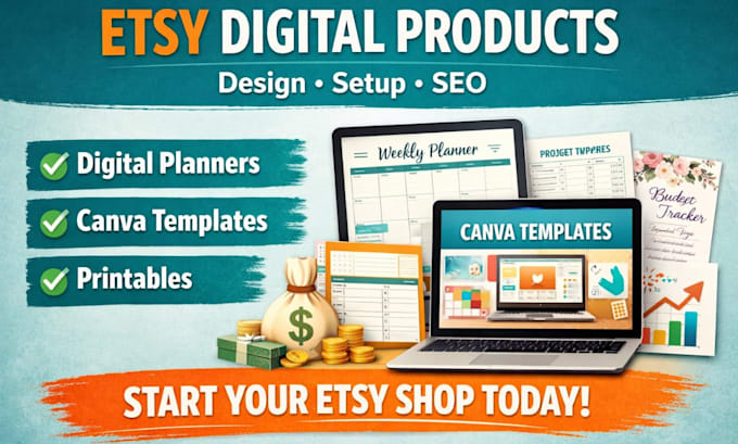 Create design etsy digital products etsy shop setup and etsy seo ...