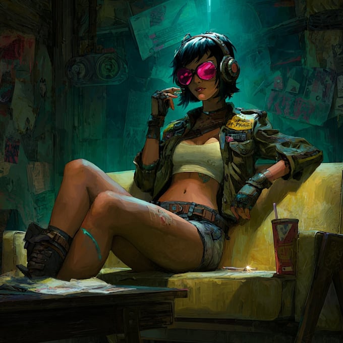do a cyberpunk anime art