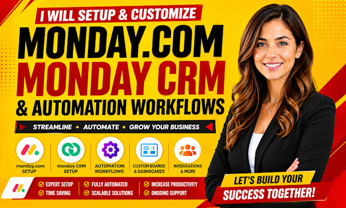 setup monday com, monday crm, monday automation workflows as monday expert
