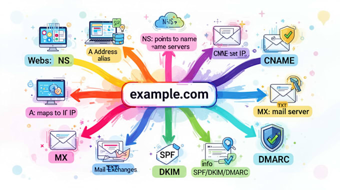 configure or fix dns record, spf, dkim, dmarc, mx records