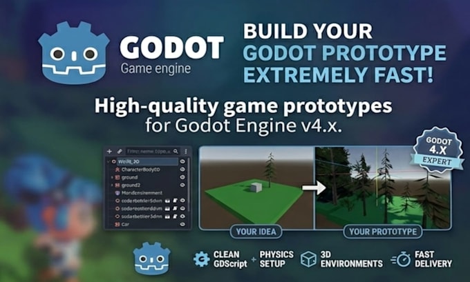 create a full prototype of a 3d game in godot very fast