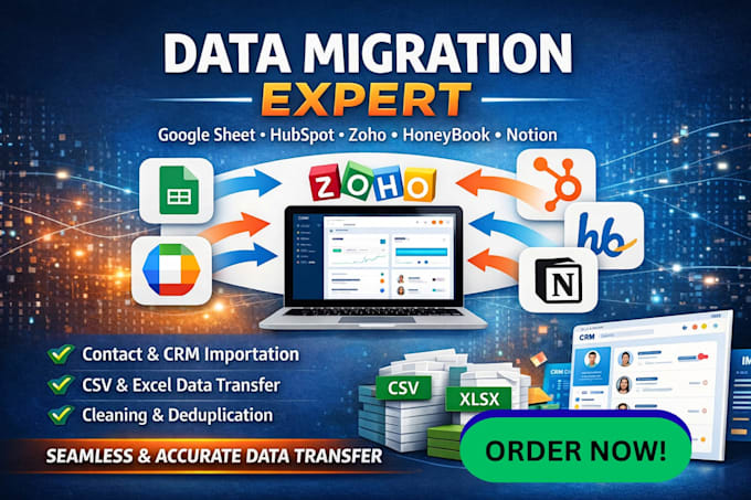 do data migration google sheet hubspot zoho contact importation honeybook notion