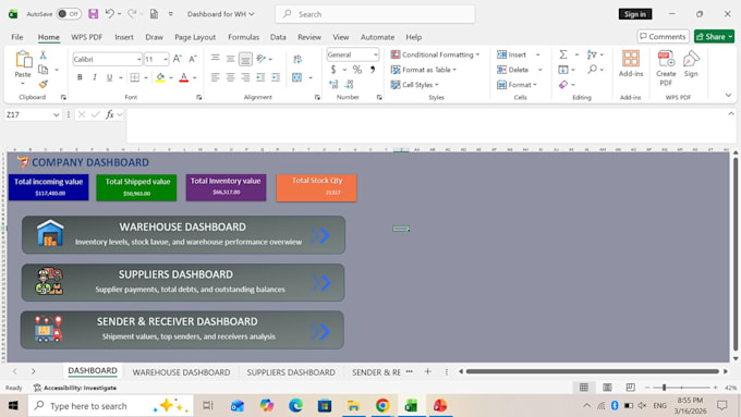 create a professional excel inventory management dashboard