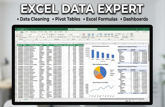 do excel data cleaning, pivot tables, formulas and dashboards