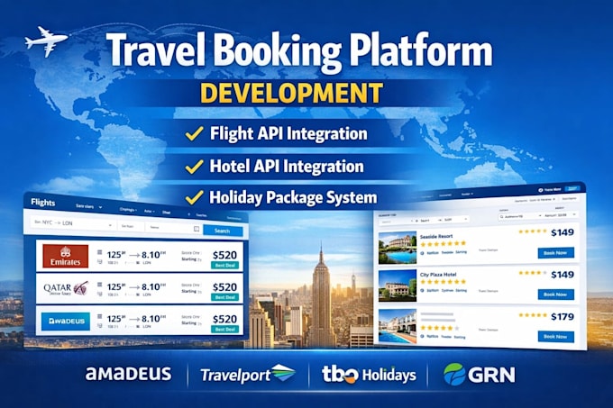 build travel booking with flight, hotel API integration and holiday package