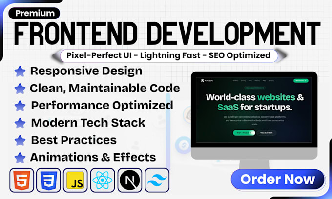 develop modern frontend website using html css javascript react next js tailwind