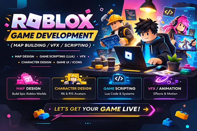 create roblox map, roblox characters, roblox full game development, game assets