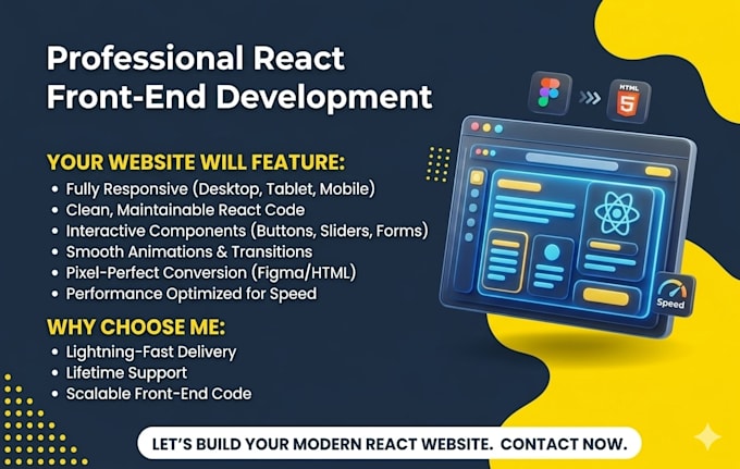 convert HTML and figma designs to react and frontend development expert