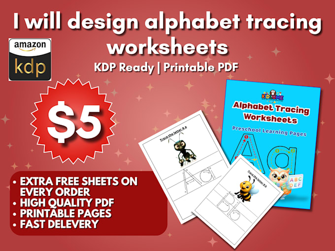 design preschool worksheets, alphabet tracing and kids activity book pages