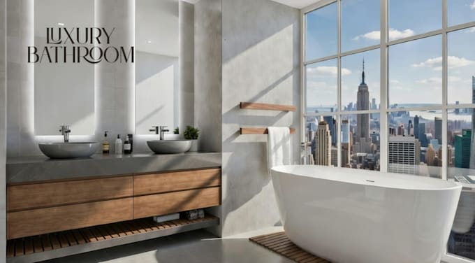 design modern small bathroom with realistic 3d rendering