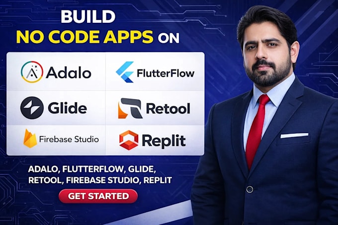 build no code apps on adalo, flutterflow, glide, retool, firebase studio, replit