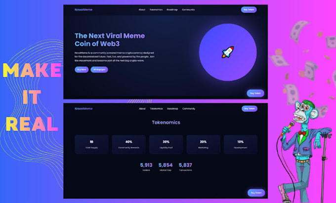 build website crypto token, nft and meme coin website