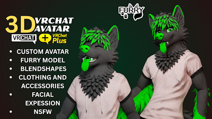 create custom vrchat avatar 3d furry vtuber model furry nsfw vtuber rigging