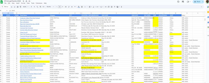 manually find and organize event data into google sheets