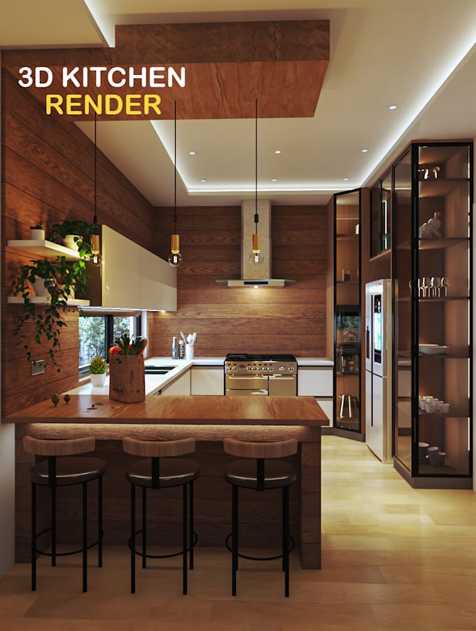 create photorealistic 3d kitchen interior design rendering
