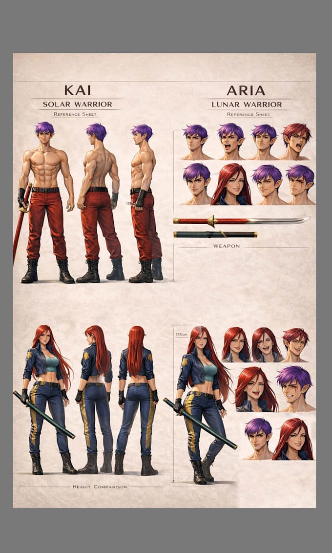 design character sheet and turnaround for 3d modeling or game